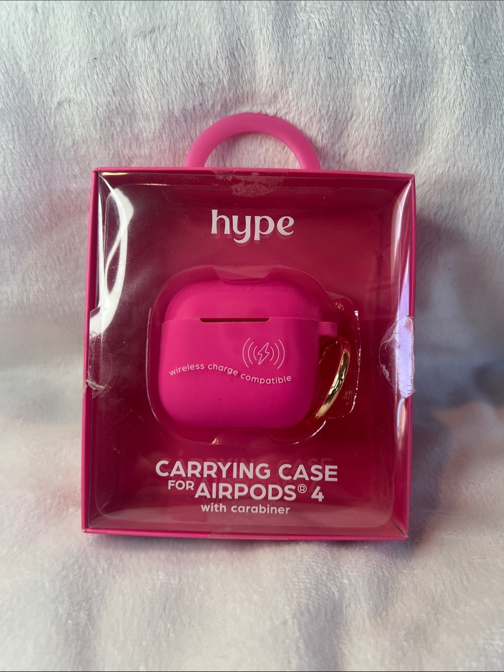 Hype Hot Pink AirPods 4 Carrying Case with Carabiner